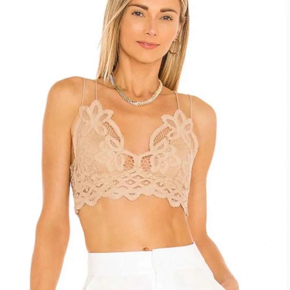 Free people intimately fp nude Adella bandeau bralette boho lace crop top XS